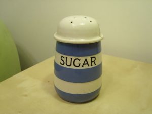 TG Green Blue and White Cornishware Sugar Shaker,