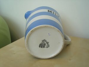 A Blue and White Cornishware Quart Milk jug