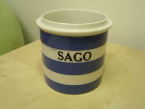 A TG Green Blue and White Cornishware Sago Caddie, NO Lid
