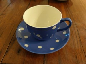 TG Green Blue and White Domino, Blue handled cups & Saucers.