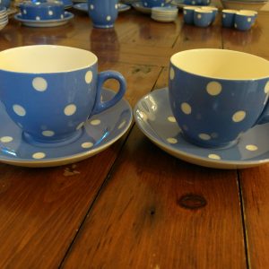 TG Green Blue and White Domino Cups and Saucers.