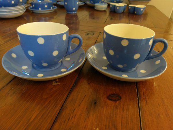 TG Green Blue and White Domino Cups and Saucers.